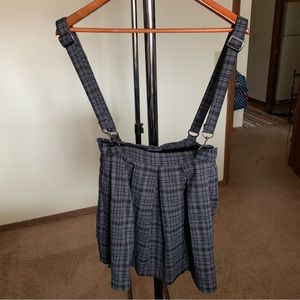Hot Topic Plaid Suspenders Pleated Mini Skirt